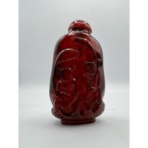 Antique Chinese Amber Bakelite Snuff Bottle Qing Dynasty Mask 19th Century